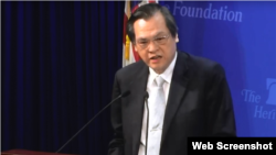 台灣陸委會主委陳明通2019年7月2日在美國首都華盛頓傳統基金會發表演說