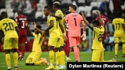 'Yan wasan Ecuador bayan da suka doke Qatar da ci 2-0.