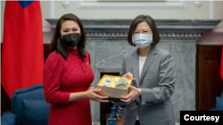 台湾总统蔡英文2022年9月8日会见美国国会代表团团长墨菲(Stephanie Murphy)。（台湾总统府照片）