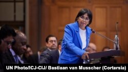 La vicepresidenta de Venezuela, Delcy Rodríguez, durante su intervención en la audiencia sobre medidas provisionales solicitadas por Guyana en la CIJ.