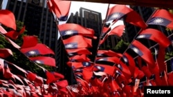 台灣桃園為慶祝雙十節掛起多面台灣旗幟。（2022年10月5日）