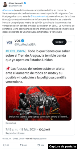 Captura de pantalla de la publicación en X del ministro Alfred Nazareth.