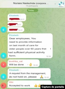 Traducción de la captura de la conversación difundida en grupos de Telegram.