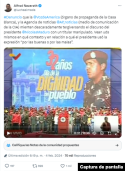 Captura de publicación en X.