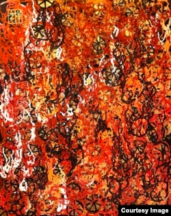 在香港成長的英國畫家李樺(Martin Lever)創作了一套以《示威之上》(Above The Protests)為名的作品，作品仿似從高空中看住下面的示威場面。(照片由李樺提供)