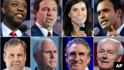 Warepublikan wanaowania uteuzi wa kugombea urais Marekani walipofanya mdahalo wao wa kwanza huko Milwaukee, Aug 23 2023 Picha na AP