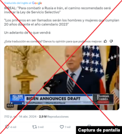 Captura de desinformación en X.