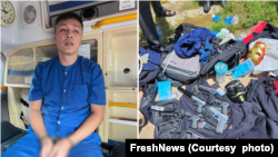 អ្នកទោសជនជាតិចិនដែលត្រូវបានជនប្រដាប់អាវុធមួយក្រុមព្យាយាមជួយរំដោះខ្លួននៅខេត្តសៀមរាប ប៉ុន្តែត្រូវបានសមត្ថកិច្ចចាប់ខ្លួនបានវិញ នៅថ្ងៃទី ១៧ ខែសីហា ឆ្នាំ ២០២៣។ (រូបថតដោយ FreshNews)
