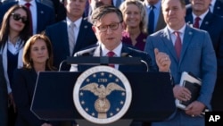 House Speaker Mike Johnson of Louisiana speaks during a news conference at the Capitol in Washington, Oct. 25, 2023.
