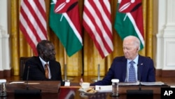 Президент США Джо Байден і президент Кенії Вільям Руто під час зустрічі з лідерами бізнесу у Білому домі у Вашингтоні, 22 травня 2024 року.