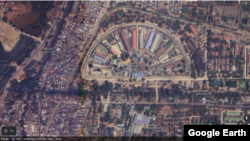 Google Earth မြေပုံမှ မြင်တွေ့ရသည့် မန္တလေးတိုင်း မန္တလေးမြို့ရှိ အိုးဘိုအကျဉ်းထောင်