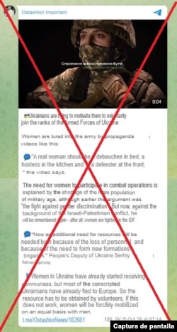 Captura de desinformación en Telegram con traducción automática al inglés.
