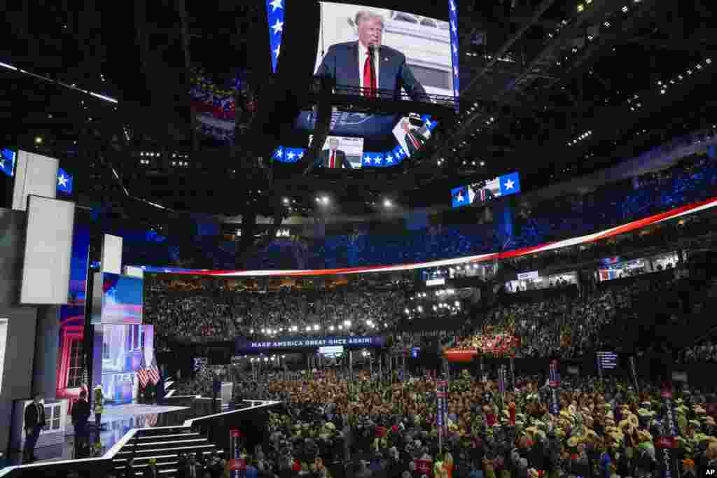 Republican presidential candidate former President Donald Trump speaks during the Republican National Convention, July 18, 2024, in Milwaukee, Wisconsin.
