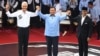 FILE - Debat Pertama Capres 2024 yang diadakan oleh Komisi Pemilihan Umum RI (KPU RI) di Jakarta, menghadirkan ketiga calon presiden yakni Ganjar Pranowo, Prabowo Subianto dan Anies Baswedan, Selasa (12/12). (VOA/Indra Yoga) 