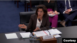 美国商务部长雷蒙多5月8日在国会众议院拨款委员会作证。（画面来源：联邦众议院视频截图。）