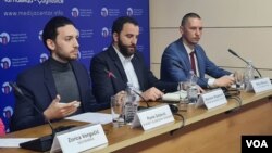 Pavle Grbović, Branimir Stojanović i Milija Biševac na debati u Medija centru u Čaglavici, 7. aprila 2023.