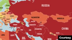 Qanchalik qizil bo'lsa, mamlakatda matbuot shunchalik cheklangan. "Chegara bilmas muxbirlar" tashkilotining 2024-yilgi reytingi.
