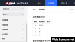 中國大華公司“ICC開放平台”對膚色分析功能的介紹（網頁截屏）