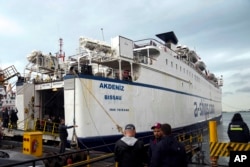 Brod Koalicije flotile slobode usidrio se u tuzlanskoj luci u Istanbulu, Turska, 19. aprila 2024.