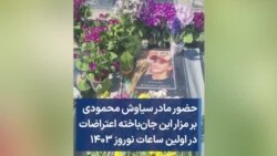 حضور مادر سیاوش محمودی بر مزار این جان‌باخته اعتراضات در اولین ساعات نوروز ۱۴۰۳ 