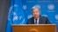 United Nations Secretary-General Antonio Guterres addresses the situation in Israel after an attack by Hamas during a news briefing at United Nations headquarters, Oct. 9, 2023. 