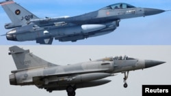 Винищувач американського виробництва F-16 ВПС Нідерландів та винищувач французького виробництва Mirage 2000 ВПС Тайваню. Джерело: Reuters. Колаж Голосу Америки