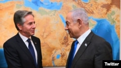 美國國務卿布林肯和以色列總理內塔尼亞胡2024年5月1日在耶路撒冷總理辦公室會面。