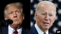 ARCHIVO - El expresidente de Estados Unidos Donald Trump, a la izquierda, en un evento en Minden, Nevada, el 8 de octubre de 2022, y el presidente de Estados Unidos Joe Biden, a la derecha, en un evento en Hagerstown, Maryland, el 7 de octubre de 2022. 