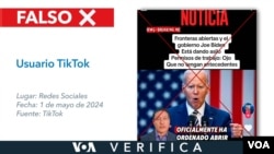 En TikTok circulan videos que aseguran que el presidente Joe Biden anunció recientemente la apertura de las fronteras para dar asilo a todas las personas inmigrantes sin documentos oficiales, sin embargo esto es falso. Diseño: Mila Cruz.