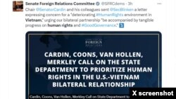Bốn Thượng nghị sĩ Hoa Kỳ kêu gọi Washington ưu tiên nhân quyền trong quan hệ song phương với Hà Nội, ngày 26/6/2024.