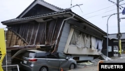 A collapsed house is seen in the aftermath of an earthquake in Suzu, Ishikawa prefecture, Japan May 5, 2023, in this photo taken by Kyodo. 