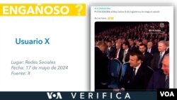 Una publicación de X asegura que el presidente de Rusia supuestamente no saludó al Rey Carlos III, pero esto es engañoso. Diseño: Mila Cruz.