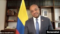 Luis Gilberto Murillo, embajador de Colombia en Estados Unidos, en entrevista con la Voz de América. [Foto: Captura de pantalla de entrevista, a través de Zoom]