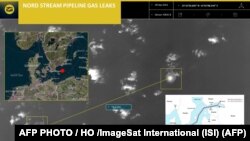 Зображення, опубліковане ImageSat International (ISI) 30 вересня 2022 року зі звіту розвідки, на якому видно викид газу на газопроводі «Північний потік-1» у шведській економічній зоні в Балтійському морі. Фото: ImageSat International (ISI) / AFP 