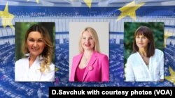 Ольга Дуб-Бюссеншютт (ліворуч) змагається на виборах Європейського парламенту в Німеччині, Марта Барандій (всередині) балотується в Бельгії, а Наталія Кудрик (праворуч) веде виборчу кампанію в Італії.