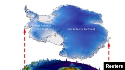 An illustration shows how a landscape the size of Belgium located in Wilkes Land, East Antarctica would appear if the thick ice sheet covering it were lifted away. (Stewart Jamieson, Durham University/Handout via REUTERS)