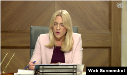 Željka Cvijanović se obraća tokom sjednice Vijeća sigurnosti UN-a.