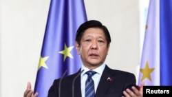 ประธานาธิบดีเฟอร์ดินานด์ มาร์กอส จูเนียร์ ขึ้นกล่าวระหว่างการแถลงข่าวที่กรุงเบอร์ลิน ประเทศเยอรมนี เมื่อ 12 มี.ค. 2567 (Reuters)