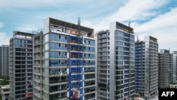 中國萬科集團在杭州開發的住宅大樓。 (2024年3月9日)