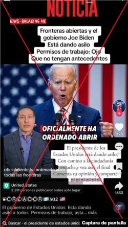 Captura de desinformación en TikTok.
