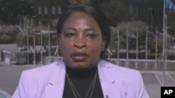 Niemat Ahmadi, mwanzilishi na rais wa kundi la Darfur Women Action, baada ya kutoa ushahidi kwenye Baraza la Usalama la Umoja wa Mataifa Aprili 23, 2024.