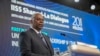 Menteri Pertahanan AS Lloyd Austin berbicara forum Shangri-La Dialogue, forum pertahanan dan keamanan tahunan Asia, di Singapura, Sabtu 3 Juni 2023.