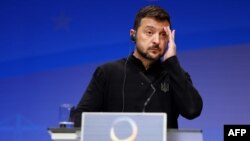 ប្រធានាធិបតី​សហរដ្ឋអាមេរិក​លោក Volodymir Zelenskyy ថ្លែង​នៅ​ក្នុង​សន្និសីទ​សារព័ត៌មាន​មួយ នៅទីក្រុង​ប៊ែរឡាំង ប្រទេស​អាល្លឺម៉ង់ នាថ្ងៃទី១១ ខែមិថុនា ឆ្នាំ២០២៤។ 