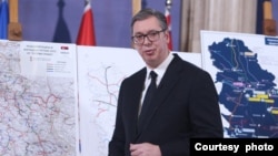 Predsednik Srbije Aleksandar Vučić govori na konferenciji za štampu, u zgradi Predsedništva Srbije, 24. decembra 2023. (Foto: FoNet)