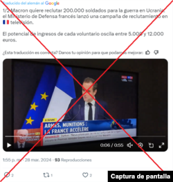 Captura de desinformación en X.