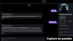 Diálogo interactivo entre la Voz de América y un personaje de “Shadows of Eridu”, del autor cubano Rigoberto García. [Captura de pantalla, cortesía del autor].