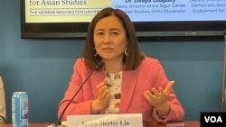 台灣國際智庫亞太韌性與創新中心創辦人及董事長林夏如參加喬治華盛頓大學座談會。(2023年11月15日，美國之音鍾辰芳拍攝）