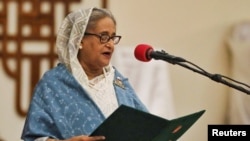 2024年1月11日，謝赫·哈西娜在孟加拉達卡宣誓就任孟加拉國總理。(路透社照片)