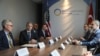 U.S. Secretary of State Antony Blinken, second left, meets with Turkish Foreign Minister Hakan Fidan, right, on the sidelines of the Ukraine Recovery Conference in London, June 21, 2023.