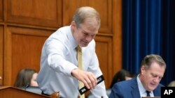 FILE - Republican Rep. Jim Jordan, arrives as the House Oversight Committee begins an impeachment inquiry into President Joe Biden, Sept. 28, 2023, in Washington.